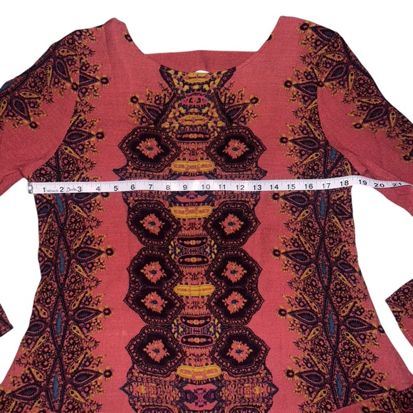 EUC Free People Abstract Long Sleeve Mini Dress Cut Out Back Medium Ruffle - Picture 7 of 9